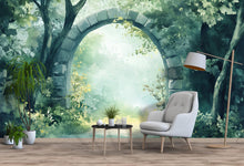 Load image into Gallery viewer, Watercolor Forest Arch Wallpaper Mural – Enchanted Garden Gateway Wall Art – 3D Look Peel &amp; Stick Nature Decor for Nursery, Living Room