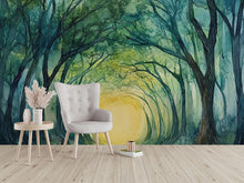 Load image into Gallery viewer, Mystical Forest Tunnel Wallpaper – Enchanted Tree Arch Wall Mural with Sunlight Glow – Peel and Stick or Paste Wallpaper for Bedroom, Yoga