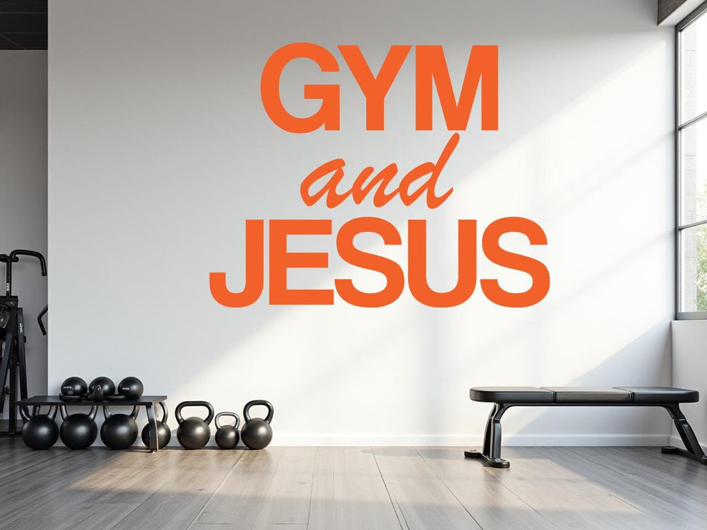 Gym and Jesus wall decal, Religious Wall Sign, Christian Wall Words, Gym wall decal Fitness Wall Art, Church Wall Decor, Religious Art 784RS