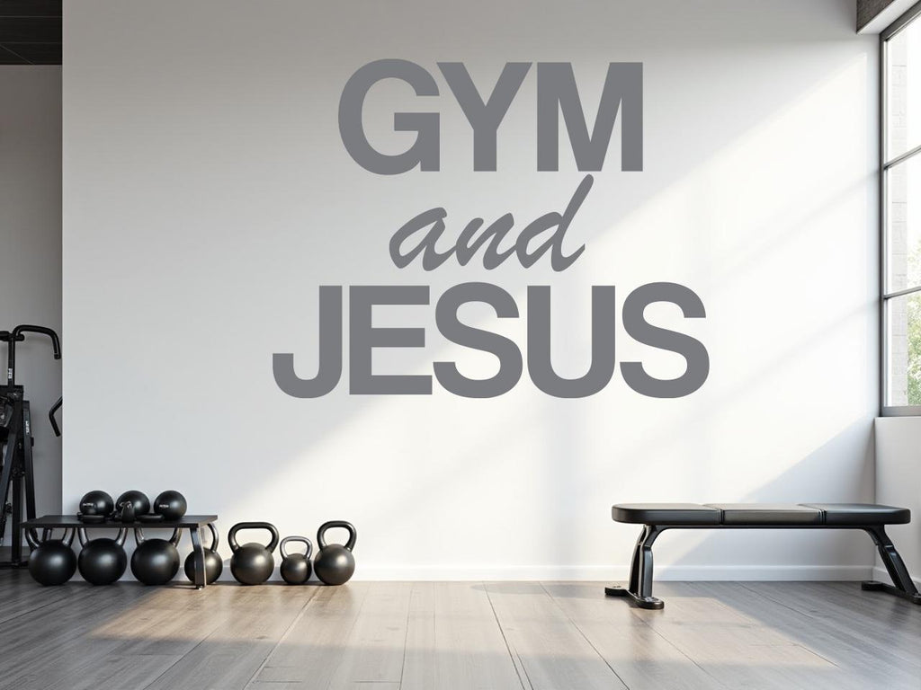 Gym and Jesus wall decal, Religious Wall Sign, Christian Wall Words, Gym wall decal Fitness Wall Art, Church Wall Decor, Religious Art 784RS