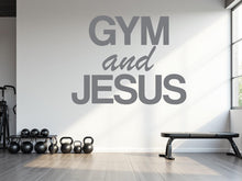 Load image into Gallery viewer, Gym and Jesus wall decal, Religious Wall Sign, Christian Wall Words, Gym wall decal Fitness Wall Art, Church Wall Decor, Religious Art 784RS