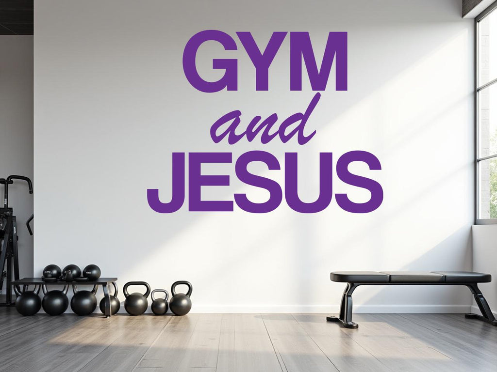 Gym and Jesus wall decal, Religious Wall Sign, Christian Wall Words, Gym wall decal Fitness Wall Art, Church Wall Decor, Religious Art 784RS