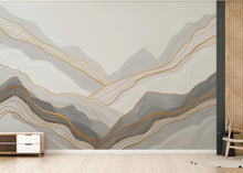 Load image into Gallery viewer, Abstract Marble Mountain Wallpaper with Gold Veins | White Grey Marble Peaks Peel and Stick Wall Mural | Subtle Luxury Wall Decor 786RS