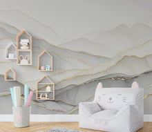 Load image into Gallery viewer, Abstract Marble Mountain Wallpaper with Gold Veins | White Grey Marble Peaks Peel and Stick Wall Mural | Subtle Luxury Wall Decor 787RS