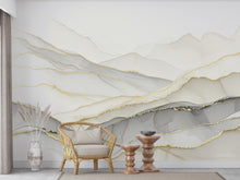 Load image into Gallery viewer, Abstract Marble Mountain Wallpaper with Gold Veins | White Grey Marble Peaks Peel and Stick Wall Mural | Subtle Luxury Wall Decor 787RS