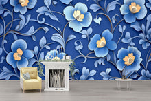 Load image into Gallery viewer, Royal Blue 3D Floral Wallpaper, Bold Textured Flower Wall Mural for Living Room or Office, Modern Stylish Wall Decor, Elegant Gift Idea