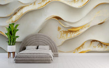 Load image into Gallery viewer, 3D Wave Wallpaper With Gold Texture For Bedroom Or Living Room, Elegant Abstract Wall Mural, Modern Peel And Stick Decor, Stylish Wall Art