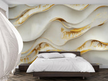 Load image into Gallery viewer, 3D Wave Wallpaper With Gold Texture For Bedroom Or Living Room, Elegant Abstract Wall Mural, Modern Peel And Stick Decor, Stylish Wall Art