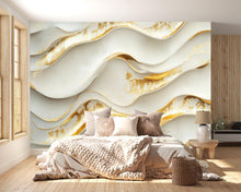 Load image into Gallery viewer, 3D Wave Wallpaper With Gold Texture For Bedroom Or Living Room, Elegant Abstract Wall Mural, Modern Peel And Stick Decor, Stylish Wall Art