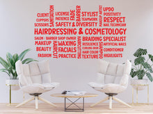 Load image into Gallery viewer, Hairdressing Cosmetology Salon Word Cloud Wall Decal – Stylish Beauty &amp; Hairdressing Decor for Salons, Barbershops, and Home Studios 789RS