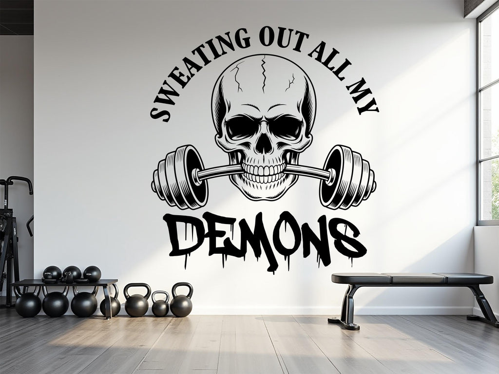 Sweating out all my demons Wall Decor Fitness Wall Art Skull Gym Wall Decals Crossfit Wall Decal Crossfit Gifts Home Gym Sticker Gym 793RS