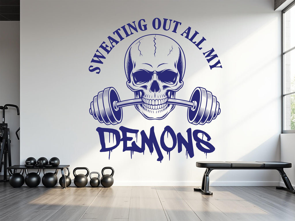 Sweating out all my demons Wall Decor Fitness Wall Art Skull Gym Wall Decals Crossfit Wall Decal Crossfit Gifts Home Gym Sticker Gym 793RS
