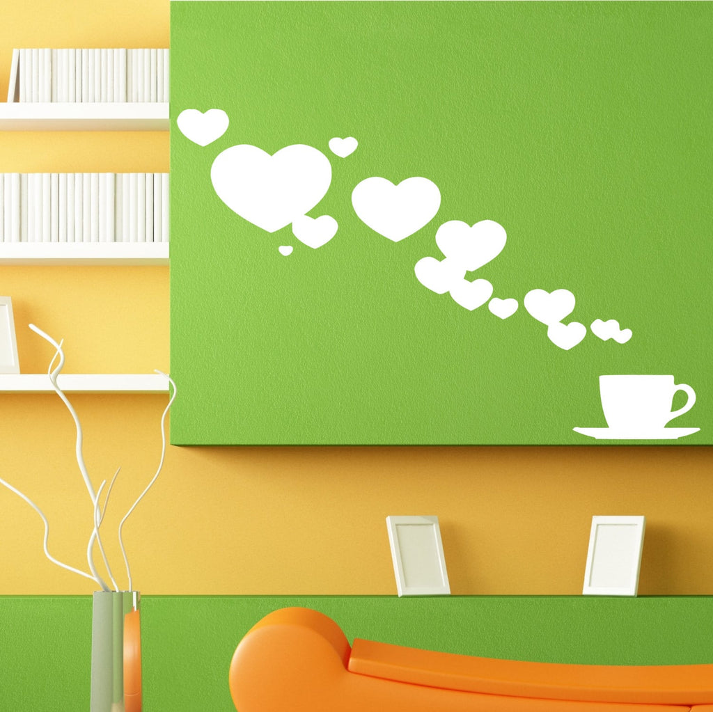 Coffee Hearts Coffee Shop Heart Design Wall Sticker Vinyl Mural Decal Home House Apartment Art Decor FREE SHIPPING L104
