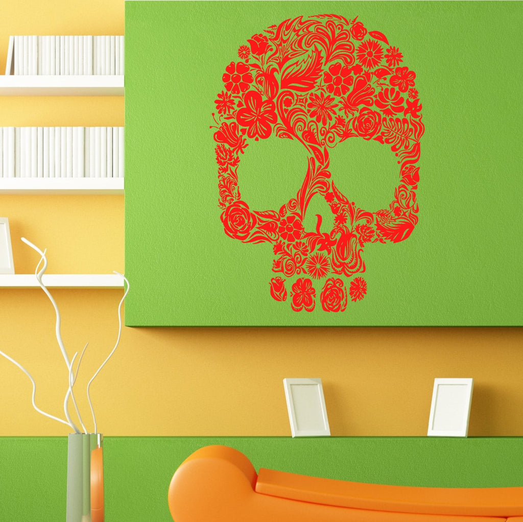 Skull Flower Pattern Design Ornament Wall Sticker Vinyl Mural Decal Home House Apartment Art Decor FREE SHIPPING L107