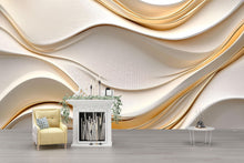 Load image into Gallery viewer, Elegant 3D Abstract Wallpaper Mural | Modern Gold Wave Textured Wall Art | Luxury Wall Decor for Living Room or Office