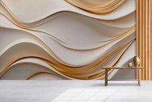 Load image into Gallery viewer, Elegant 3D Abstract Wallpaper Mural | Modern Gold Wave Textured Wall Art | Luxury Wall Decor for Living Room or Office