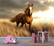 Load image into Gallery viewer, 3D Running Horse Wallpaper Mural | Wild Stallion Wall Art For Boys Room, Man Cave Or Barn Decor | Realistic Horse Wall Mural | Western