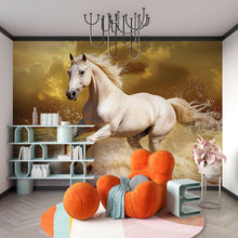 Load image into Gallery viewer, 3D White Horse Running On Water Wallpaper Mural | Dramatic Ocean Stallion Wall Art | Bold Statement Wall Decor | Modern Peel And Stick