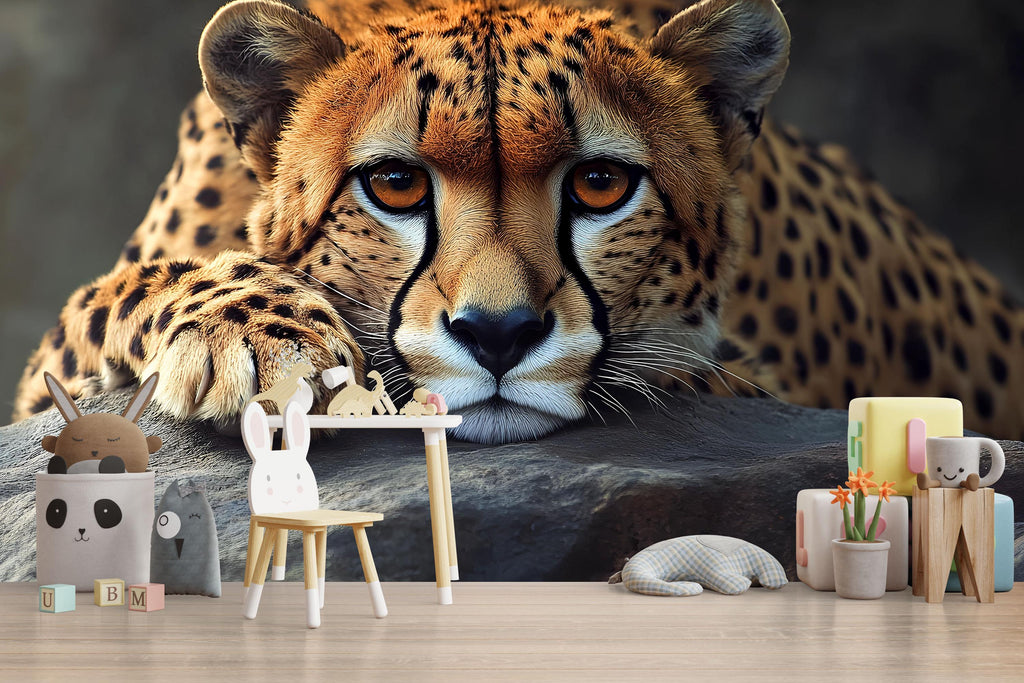 3D Cheetah Jungle Wallpaper Mural | Realistic Big Cat Wall Art For Nursery Or Kids Room | Safari Animal Wall Decor | Stylish Wildlife