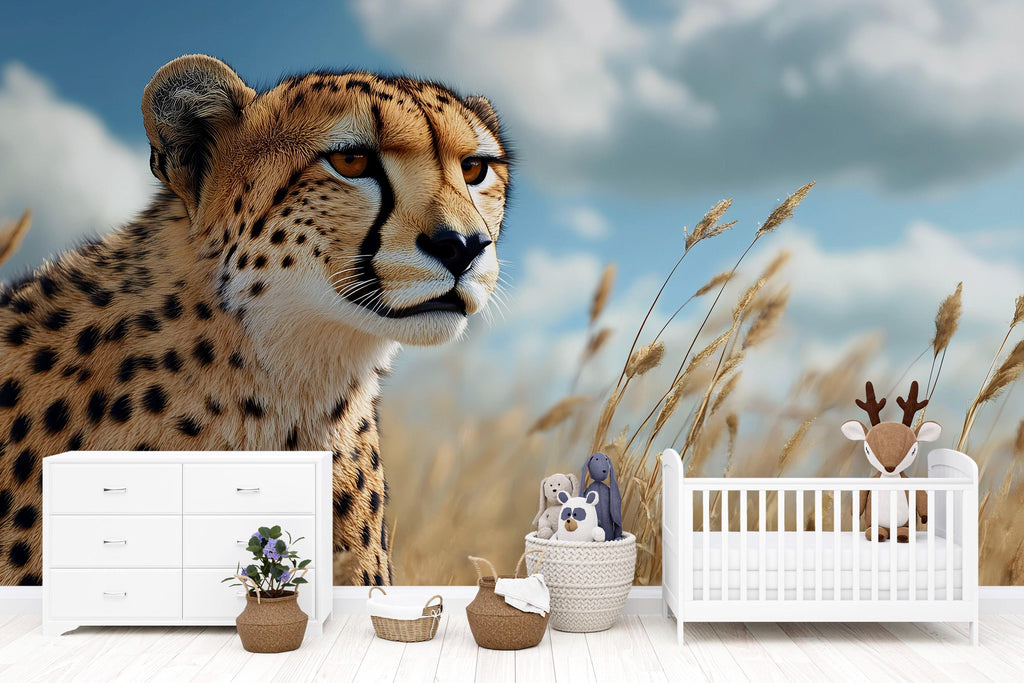 3D Cheetah Safari Wallpaper Mural | Realistic Wild Cat Wall Art For Kids Room Or Nursery | Jungle Animal Decor | Modern Peel And Stick