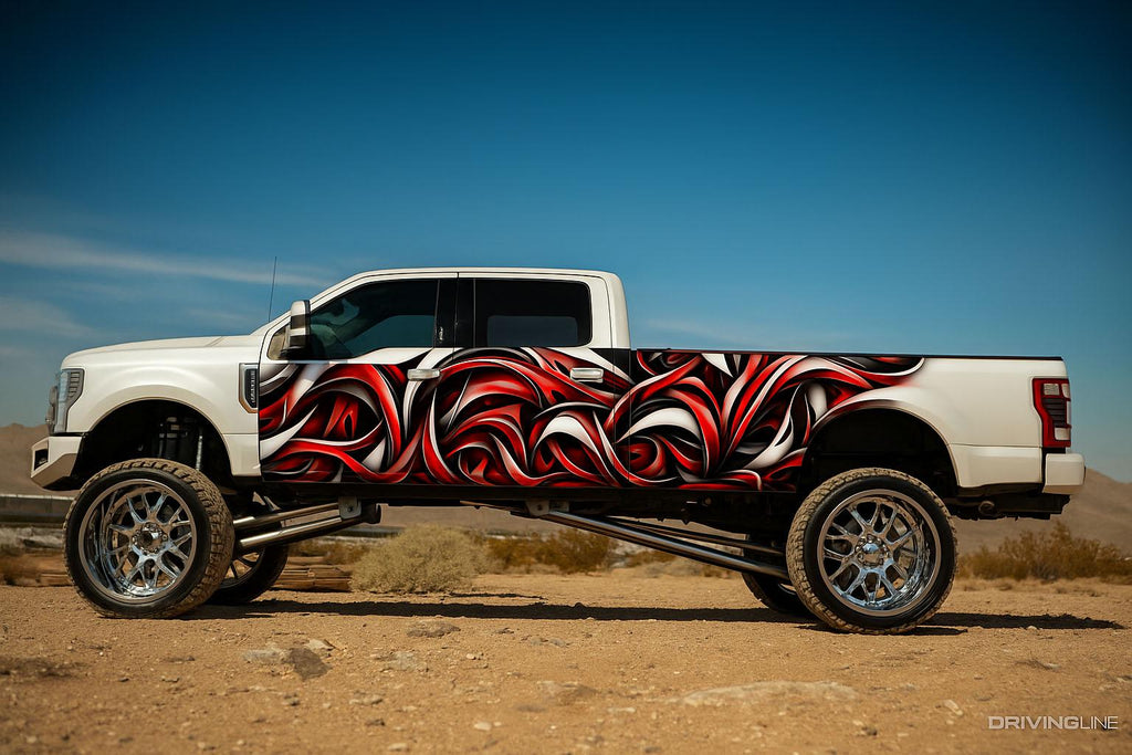 Red Black Floral Abstract Wrap for Tesla Cybertruck Custom Vinyl Vehicle Wrap with Futuristic Swirl Design – Artistic Gift for Tesla Owners