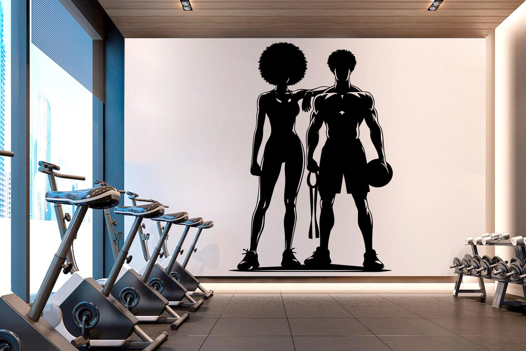 Couple Afro Gym Wall Decal Fitness Wall Art Decor Crossfit Wall Decal Crossfit Gift Home Gym Wall Sticker Motivational Wall Decal 814RS