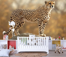 Load image into Gallery viewer, 3D Standing Cheetah Wallpaper Mural | Realistic Safari Animal Wall Art For Nursery Or Kids Room | Jungle Big Cat Decor | Peel And Stick