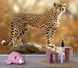 3D Standing Cheetah Wallpaper Mural | Realistic Safari Animal Wall Art For Nursery Or Kids Room | Jungle Big Cat Decor | Peel And Stick