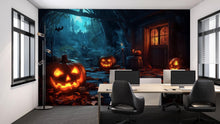 Load image into Gallery viewer, 3D Halloween Pumpkin Alley Wallpaper Mural | Spooky Jack-O’-Lantern Wall Art For Office Or Home | Haunted Fall Decor | Peel And Stick