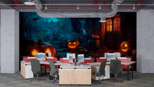 Load image into Gallery viewer, 3D Halloween Pumpkin Alley Wallpaper Mural | Spooky Jack-O’-Lantern Wall Art For Office Or Home | Haunted Fall Decor | Peel And Stick