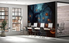 Load image into Gallery viewer, Halloween Pumpkin Forest 3D Wallpaper – Spooky Jack-o’-Lantern Path Wall Mural – Stylish Halloween Wall Decor for Retail Spaces or Holiday
