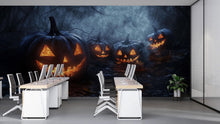 Load image into Gallery viewer, Halloween Jack-O’-Lantern Wallpaper – Black Pumpkin 3D Wall Mural for Office, Home, or Store – Spooky Fall Decor &amp; Stylish Halloween