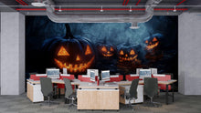 Load image into Gallery viewer, Halloween Jack-O’-Lantern Wallpaper – Black Pumpkin 3D Wall Mural for Office, Home, or Store – Spooky Fall Decor &amp; Stylish Halloween