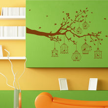 Load image into Gallery viewer, Tree Branch Leaves Birds In Bird Cages Nature Design Wall Sticker Vinyl Mural Decal Home House Apartment Art Decor FREE SHIPPING L124