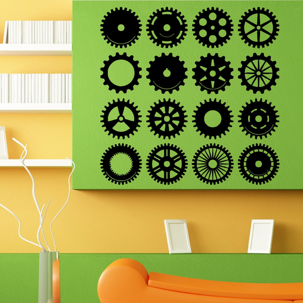 Motor Mechanical Machine Gear Gears Design Wall Sticker Vinyl Decal Home House Apartment Art Decor FREE SHIPPING L125
