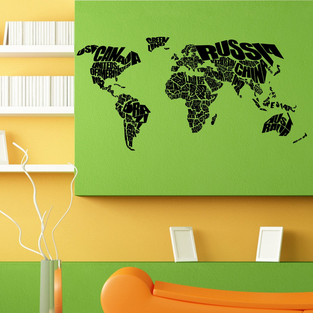 World Map Design Typography Design Wall Sticker Vinyl Decal Home Art Decor Housewares FREE SHIPPING L132