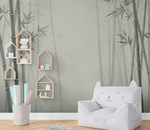 Load image into Gallery viewer, Minimalist Watercolor Bamboo Forest Wall Mural – Misty Asian Nature Wallpaper in Soft Green &amp; Beige Tones Bambo wallpaper wall mural 822RS