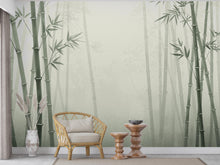 Load image into Gallery viewer, Minimalist Watercolor Bamboo Forest Wall Mural – Misty Asian Nature Wallpaper in Soft Green &amp; Beige Tones Bambo wallpaper wall mural 822RS