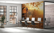 Load image into Gallery viewer, Skeleton on a Bench 3D Halloween Wallpaper – Funny Spooky Wall Mural with Autumn Sunset – Stylish Halloween Decor for Living Room, Office