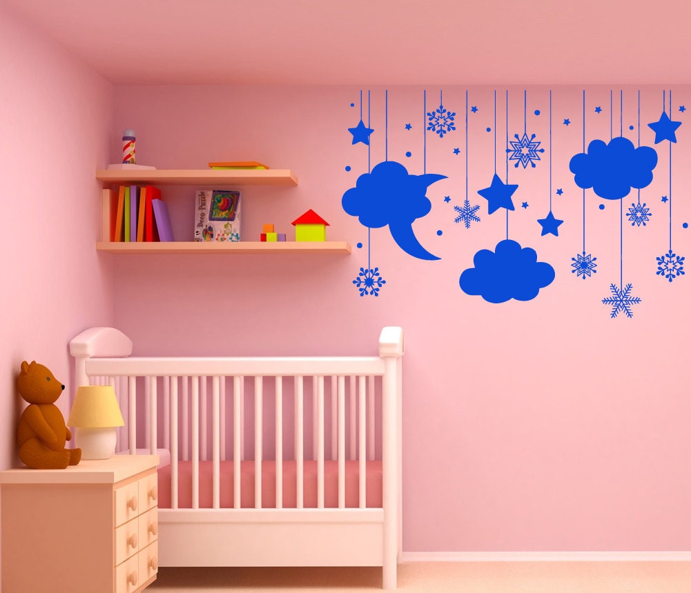 Moon Clouds Stars Snowflakes Baby Nursery Kids Room Design Wall Sticker Vinyl Mural Decal Home House Apartment Art Decor FREE SHIPPING L134