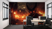 Load image into Gallery viewer, Demon Halloween Wallpaper – 3D Dark Fantasy Wall Mural with Fire &amp; Monster Face – Bold Gothic Hellscape Art for Office, Studio