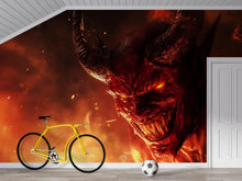 Load image into Gallery viewer, Demon Face 3D Wallpaper – Fiery Hell Wall Mural with Scary Monster for Game Room, Halloween Decor, Gothic Bedroom or Horror Gift – Epic Dark