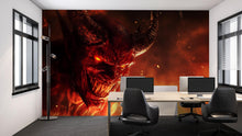 Load image into Gallery viewer, Demon Face 3D Wallpaper – Fiery Hell Wall Mural with Scary Monster for Game Room, Halloween Decor, Gothic Bedroom or Horror Gift – Epic Dark