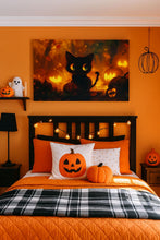 Load image into Gallery viewer, Cute Halloween Black Cat Wallpaper – Glowing Jack-o'-Lanterns Fall Nursery Wall Mural – 3D Cozy Pumpkin Decor for Kids Room, Playroom