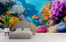 Load image into Gallery viewer, 3D Coral Reef Wallpaper For Beach House – Ocean Scene Wall Mural With Tropical Fish &amp; Colorful Coral – Nautical Underwater Decor