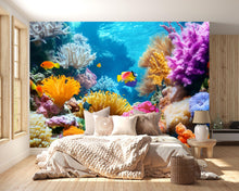 Load image into Gallery viewer, 3D Coral Reef Wallpaper For Beach House – Ocean Scene Wall Mural With Tropical Fish &amp; Colorful Coral – Nautical Underwater Decor
