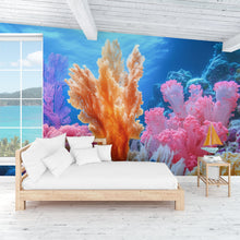Load image into Gallery viewer, Colorful Coral Reef Wallpaper Underwater Ocean Scene Mural For Beach House Decor | 3D Coastal Nautical Wall Art | Marine Theme