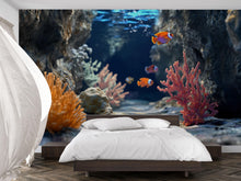 Load image into Gallery viewer, 3D Coral Reef Cave Wallpaper For Beach House Bedroom | Underwater Ocean Fish Mural | Tropical Nautical Wall Art | Stylish Coastal Decor