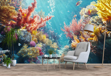 Load image into Gallery viewer, 3D Colorful Coral Reef Ocean Wallpaper | Underwater Wall Mural For Beach House Decor | Vibrant Coastal Nautical Room Wall Art