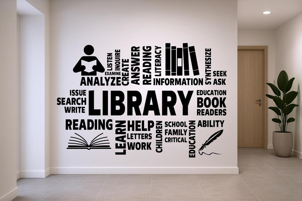 Library vinyl wall art decals, School wall decor, library wall decal, education decals, reading room, nurseries, kids gifts decal 823RS